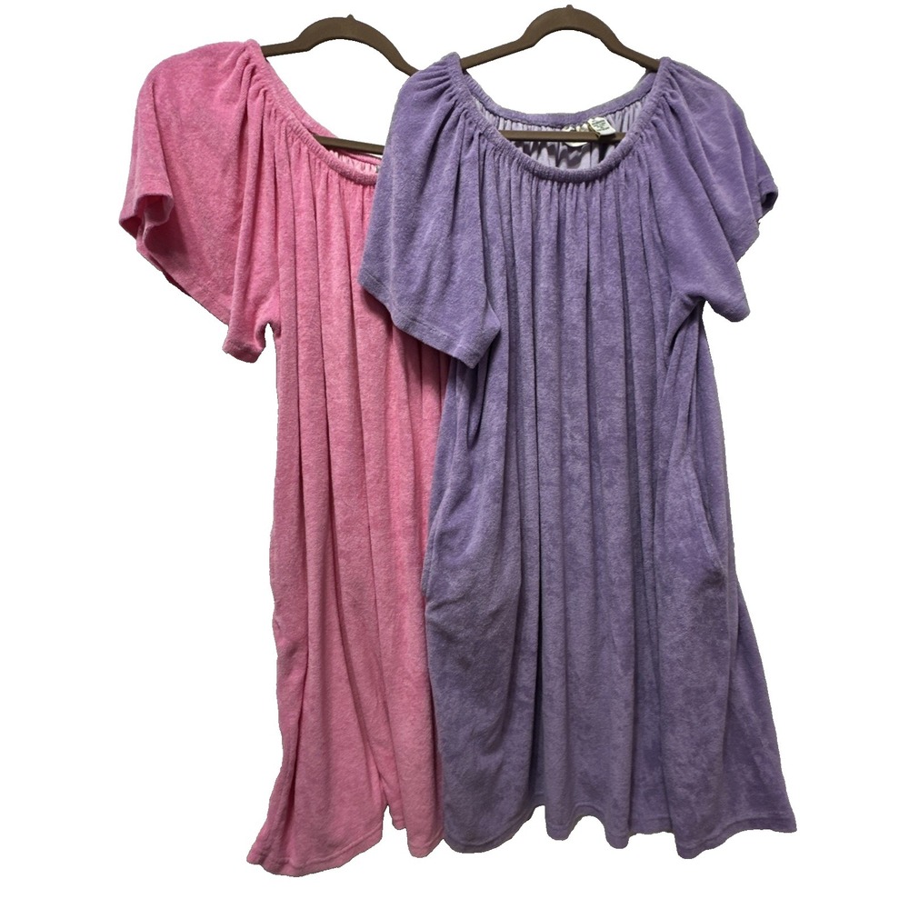 Set of 2 Vtg Collection Etc. House Dress XL Terry Cotton Blend Pockets Knee-leng